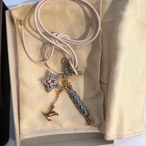 Louis Vuitton Necklace Gold Tone Metal And Leather 3 Charm LV, Star, Candy